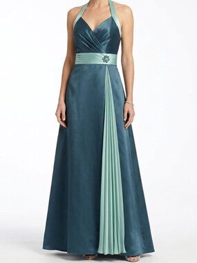 Alfred Angelo Style 6545 "Pool/Tealness" Satin/Chiffon Halter Gown NEW- Sz. 12
